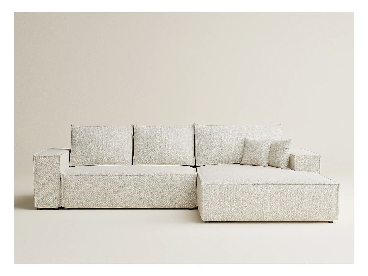 Canapé d'angle convertible Maze im tissu tresse - 5 places - creme