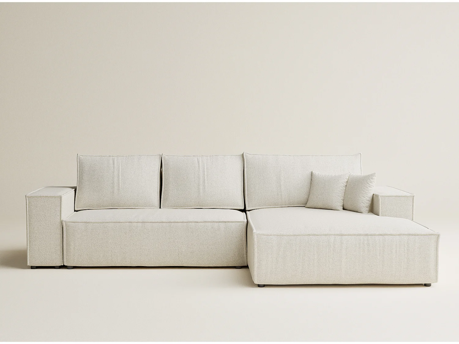 Canapé d'angle convertible Maze im tissu tresse - 5 places - creme