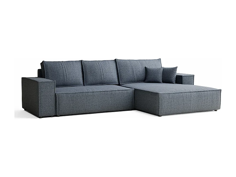 Hoekbank met slaapfunctie Maze in geweven stof - Vijfpersoons - blauwgrijs