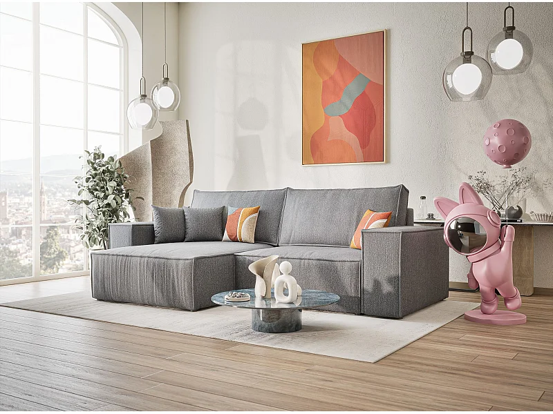 Ecksofa mit Schlaffunktion Zaya aus Webstoff - Drei-Personen - grau