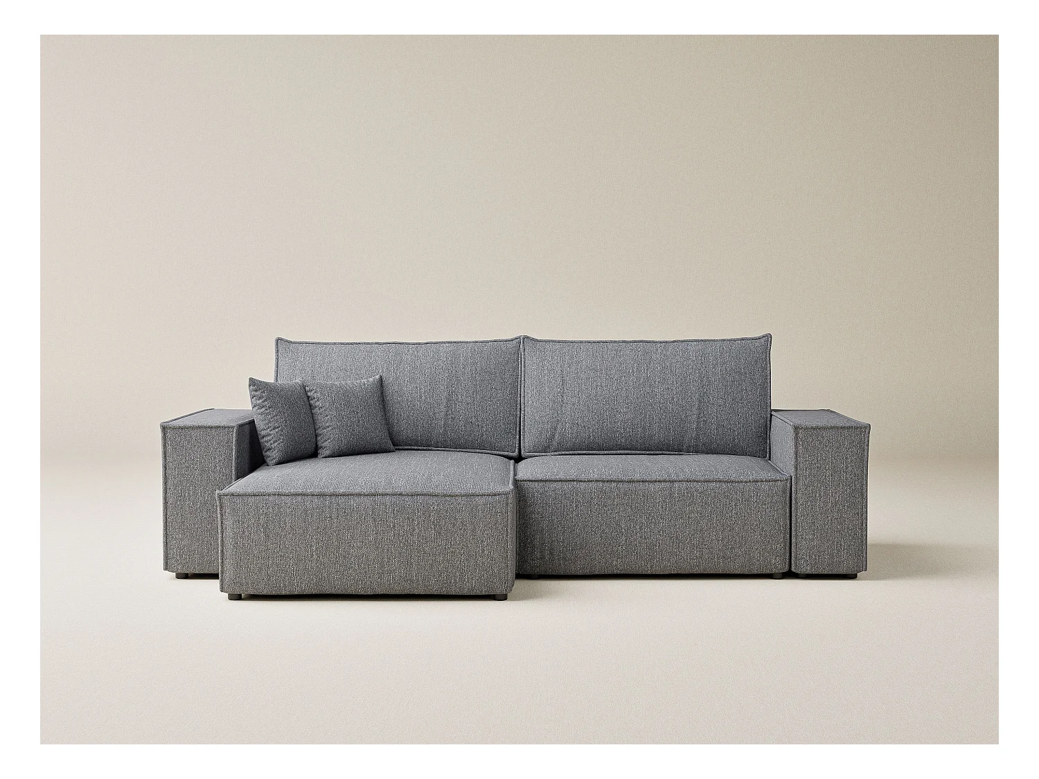 Canapé d'angle convertible Zaya im tissu tresse - 3 places - gris