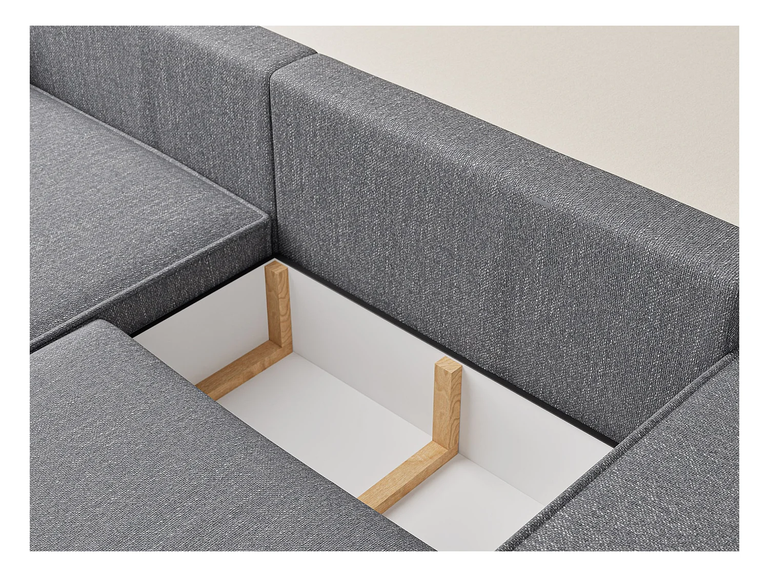 Canapé d'angle convertible Zaya im tissu tresse - 3 places - gris