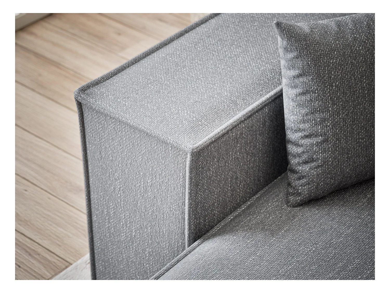 Canapé d'angle convertible Zaya im tissu tresse - 3 places - gris