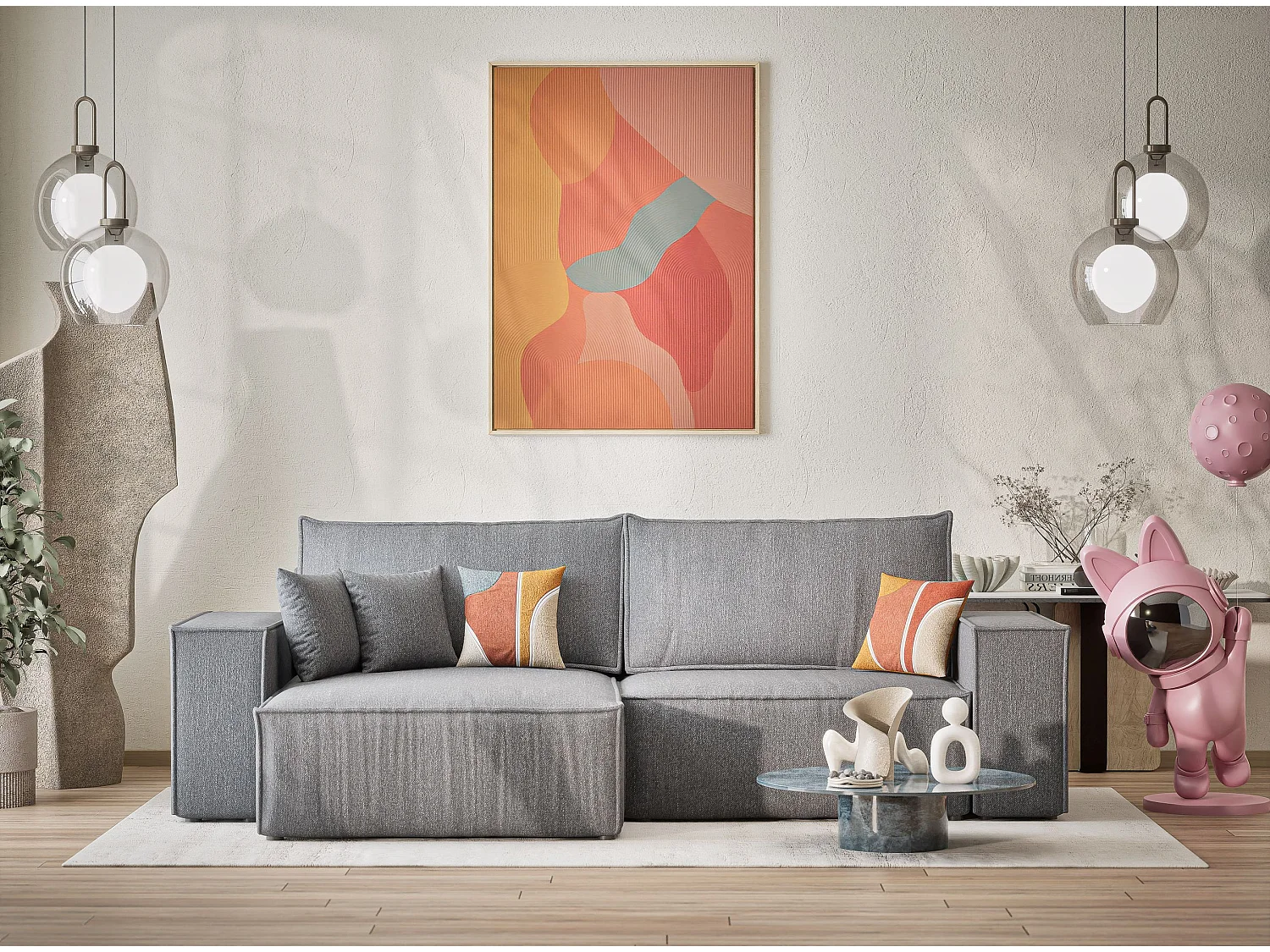 Ecksofa mit Schlaffunktion Zaya aus Webstoff - Drei-Personen - grau