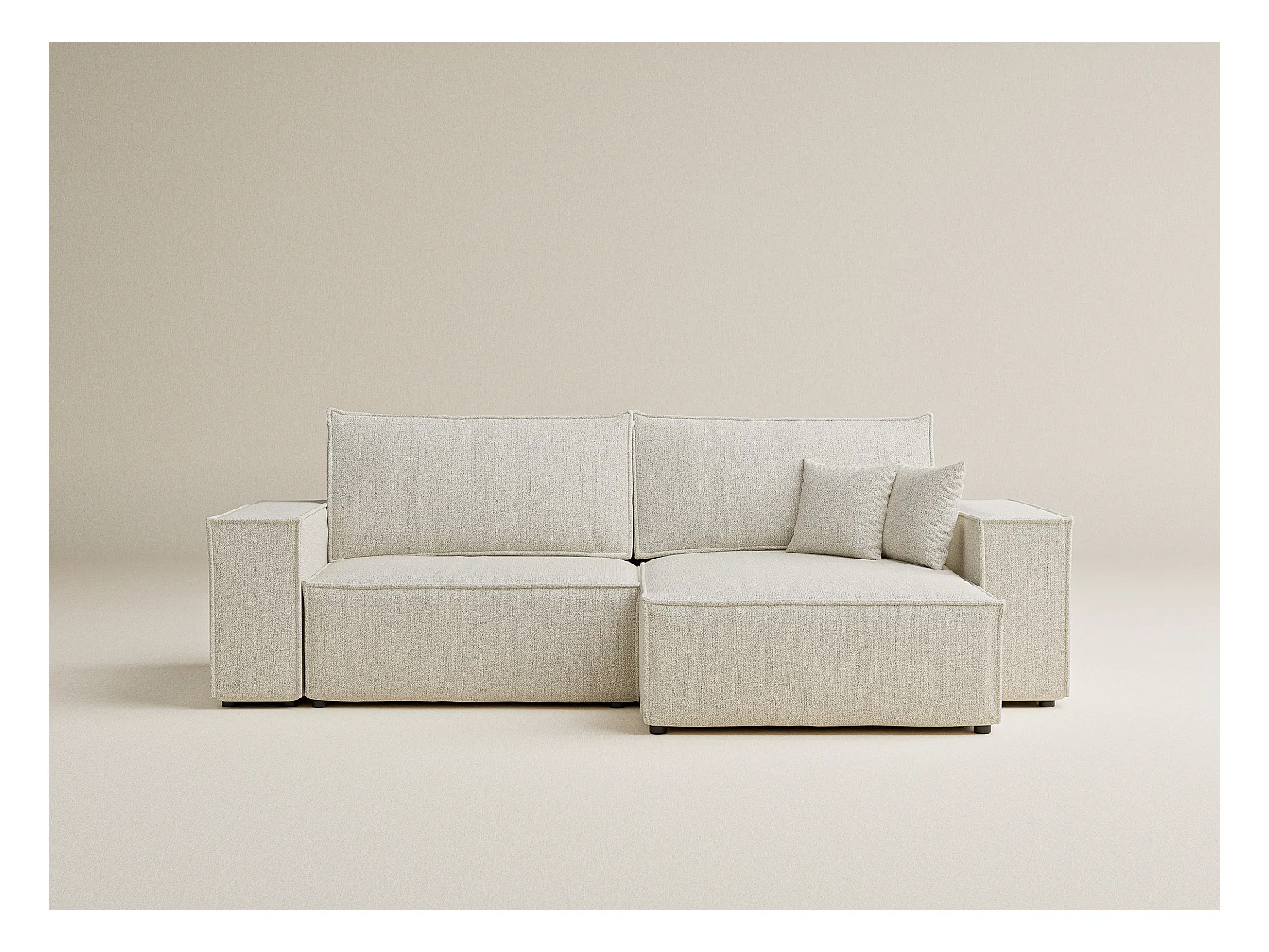 Canapé d'angle convertible Zaya im tissu tresse - 3 places - creme