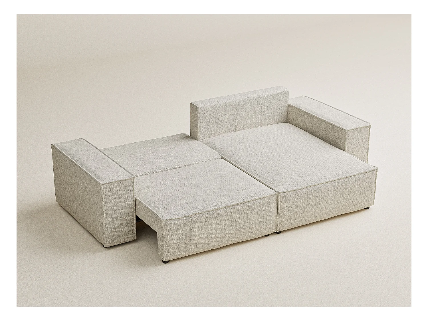 Canapé d'angle convertible Zaya im tissu tresse - 3 places - creme