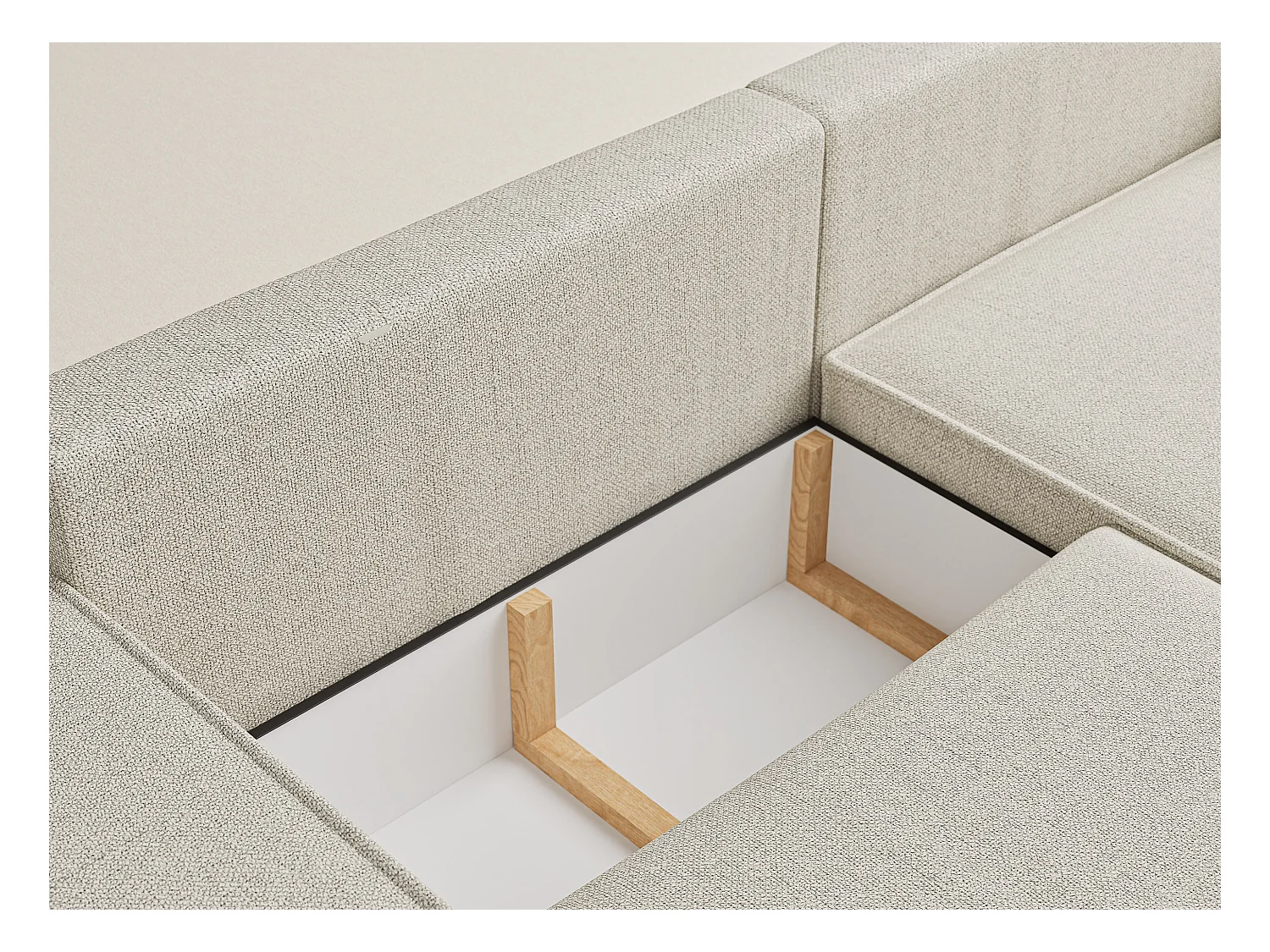 Canapé d'angle convertible Zaya im tissu tresse - 3 places - creme