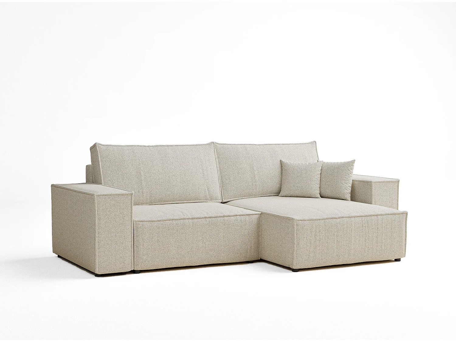 Ecksofa mit Schlaffunktion Zaya aus Webstoff - Drei-Personen - creme