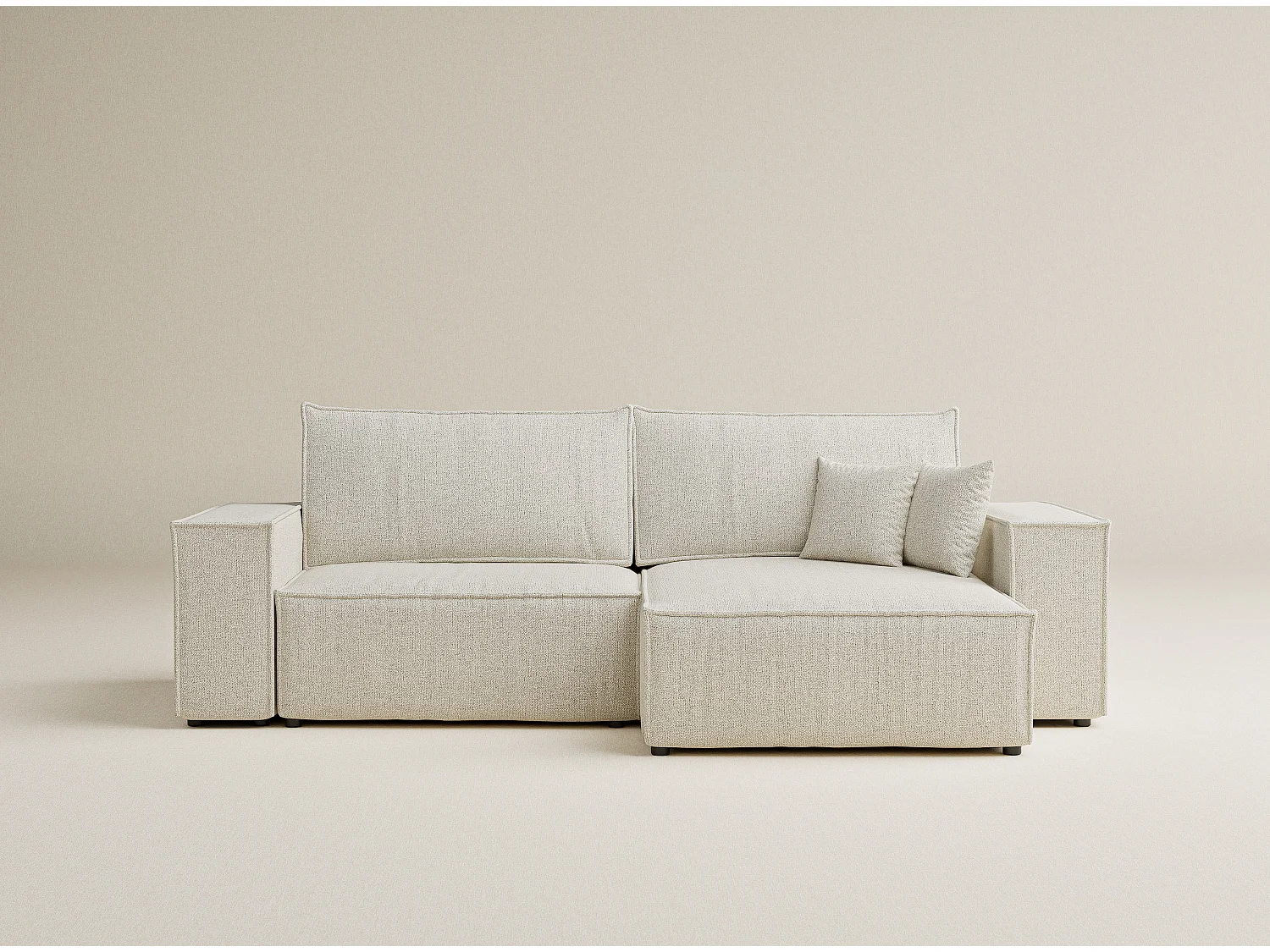 Ecksofa mit Schlaffunktion Zaya aus Webstoff - Drei-Personen - creme