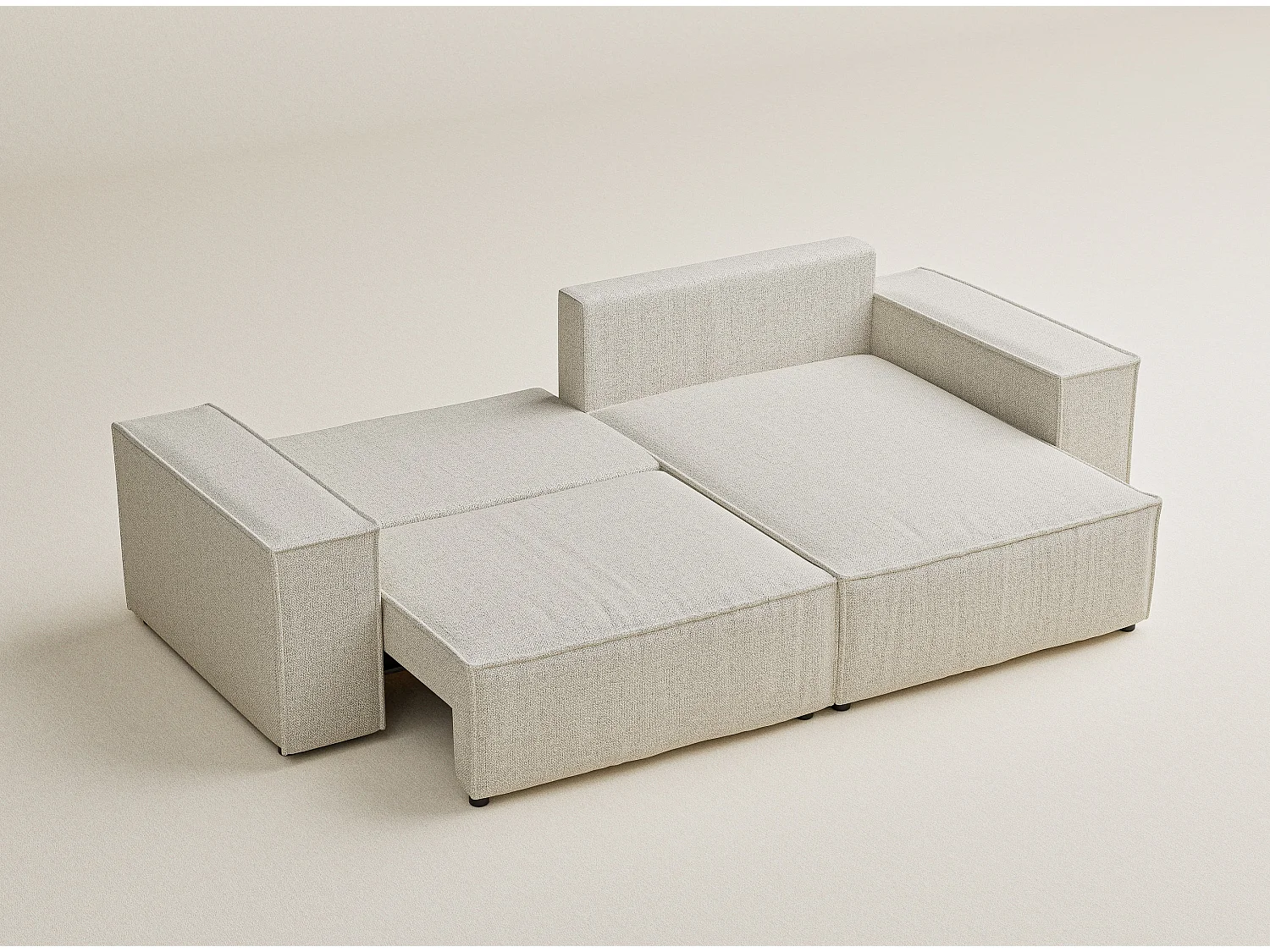 Ecksofa mit Schlaffunktion Zaya aus Webstoff - Drei-Personen - creme