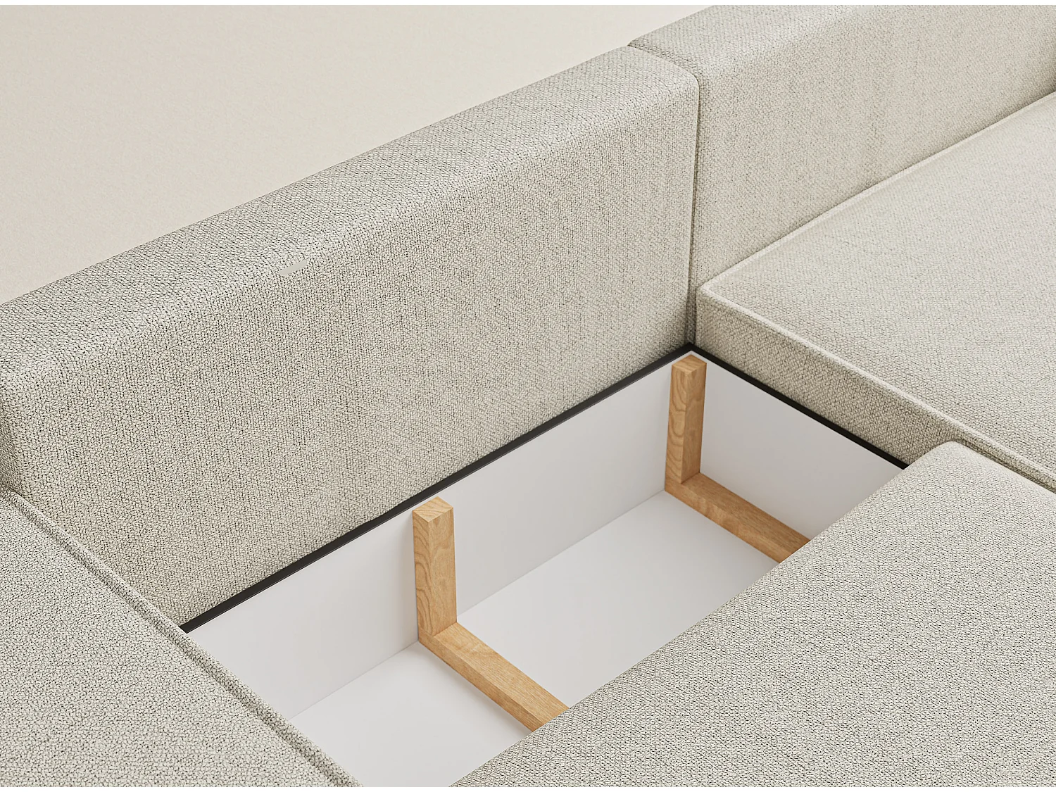 Ecksofa mit Schlaffunktion Zaya aus Webstoff - Drei-Personen - creme