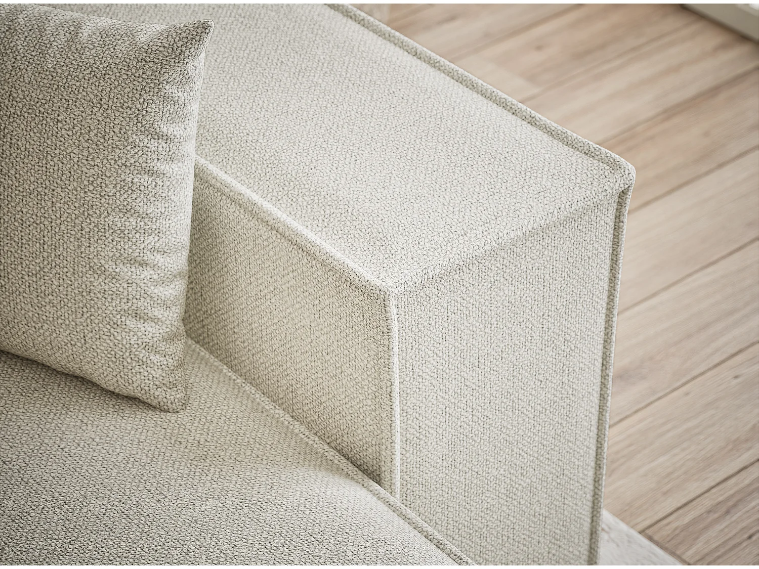 Ecksofa mit Schlaffunktion Zaya aus Webstoff - Drei-Personen - creme