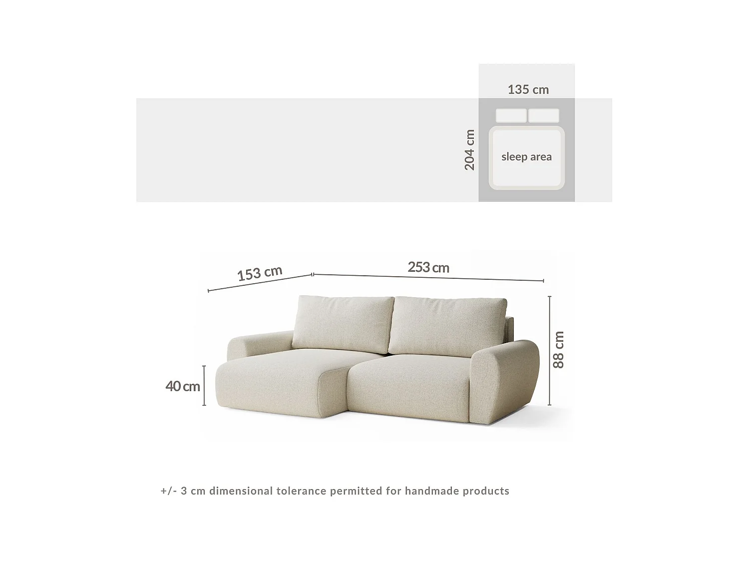 Canapé d'angle convertible Numba im tissu tresse - 3 places - bleu gris