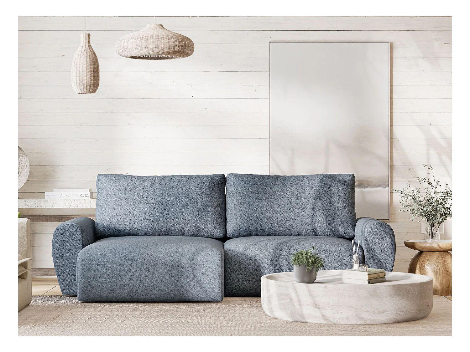 Ecksofa mit Schlaffunktion Numba aus Webstoff - Drei-Personen - brau grau