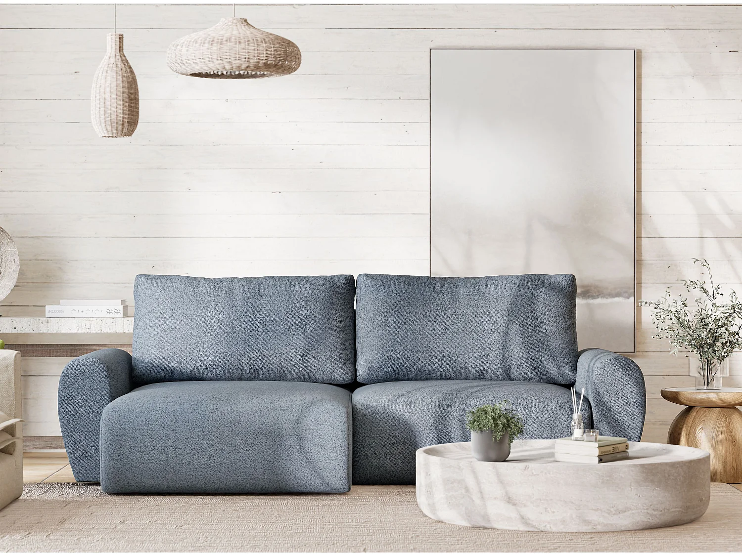 Ecksofa mit Schlaffunktion Numba aus Webstoff - Drei-Personen - brau grau