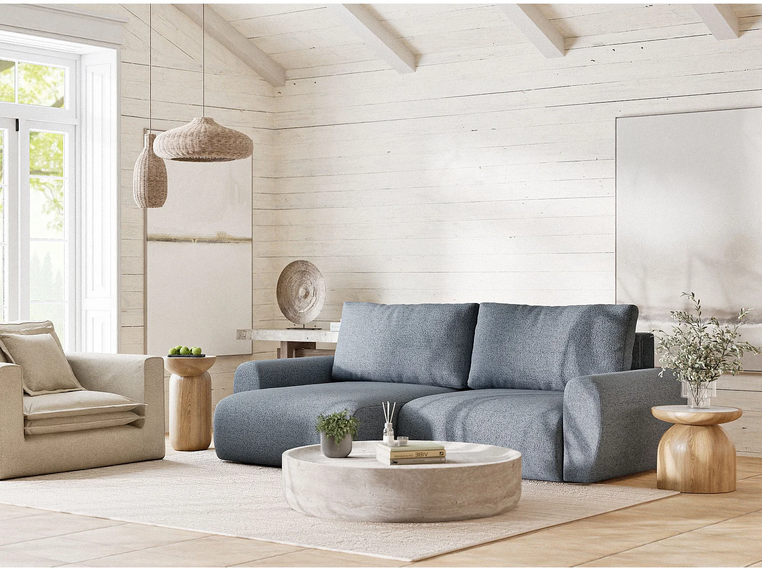 Ecksofa mit Schlaffunktion Numba aus Webstoff - Drei-Personen - brau grau