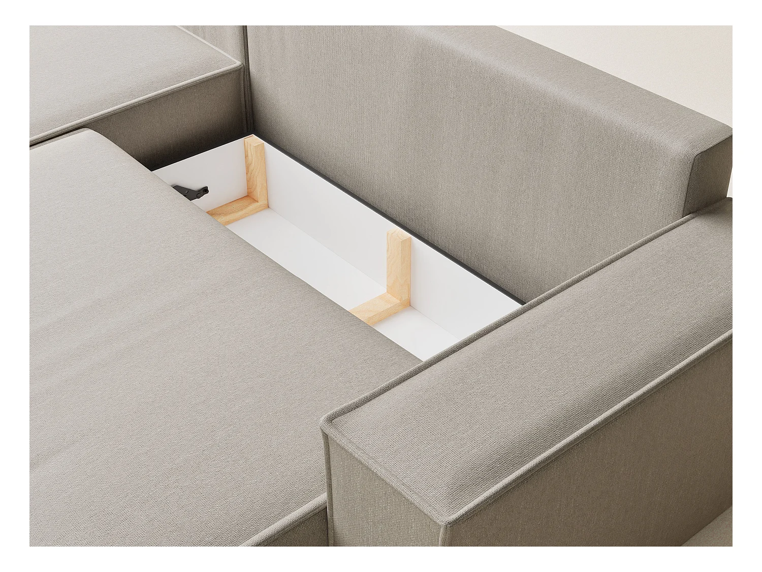 Canapé d'angle convertible Maze im tissu tresse - 5 places - beige