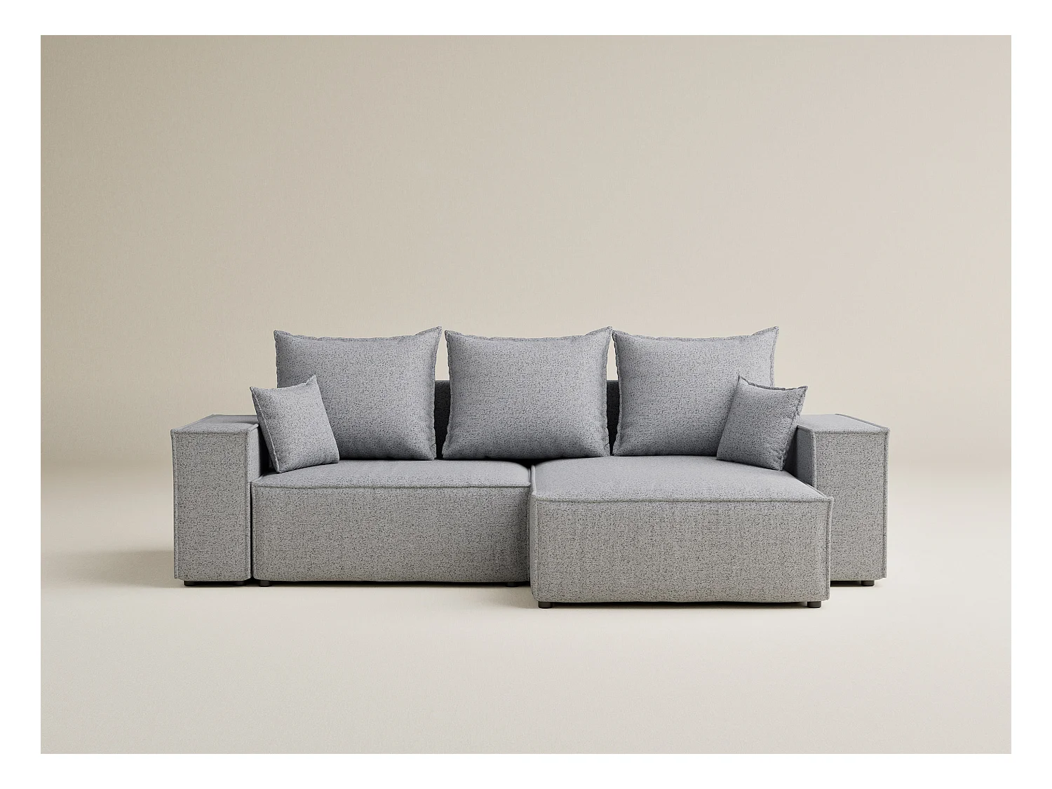 Canapé d'angle convertible Moyo im tissu tresse - 3 places - gris clair