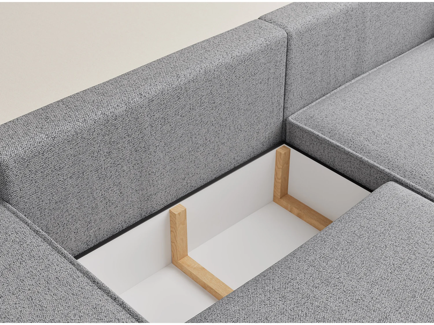 Canapé d'angle convertible Moyo im tissu tresse - 3 places - gris clair