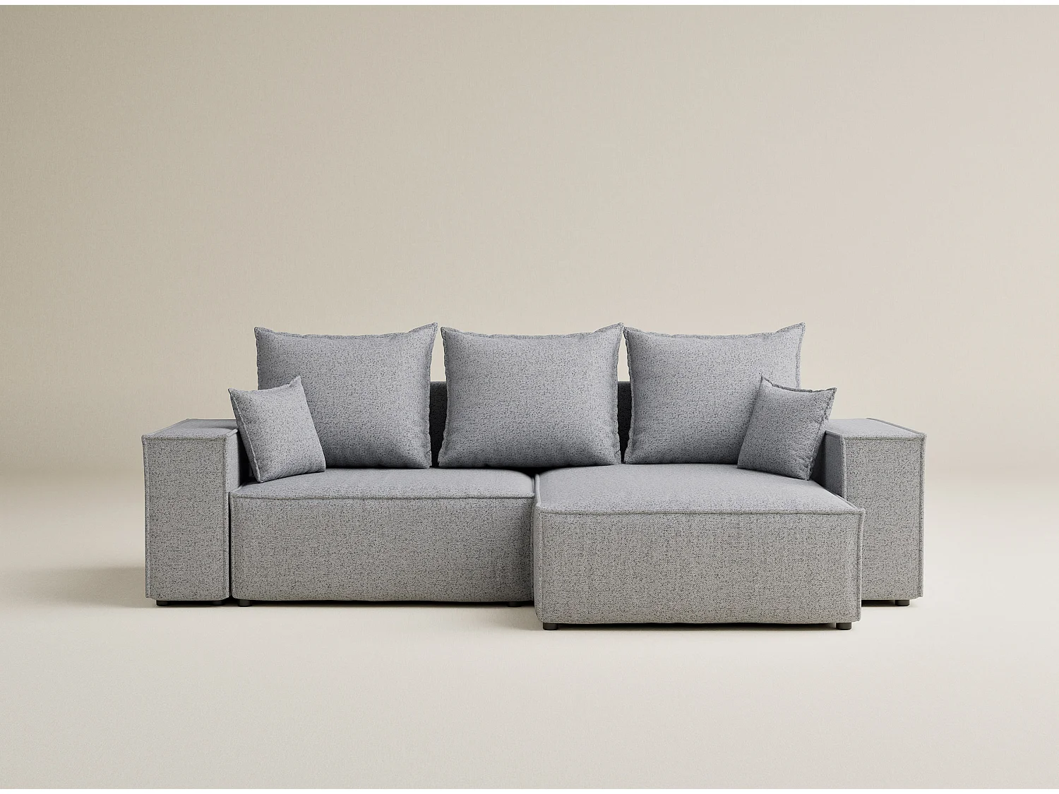 Canapé d'angle convertible Moyo im tissu tresse - 3 places - gris clair