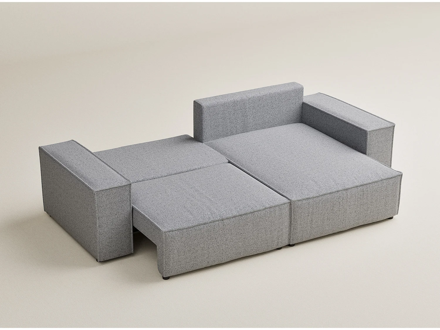 Canapé d'angle convertible Moyo im tissu tresse - 3 places - gris clair