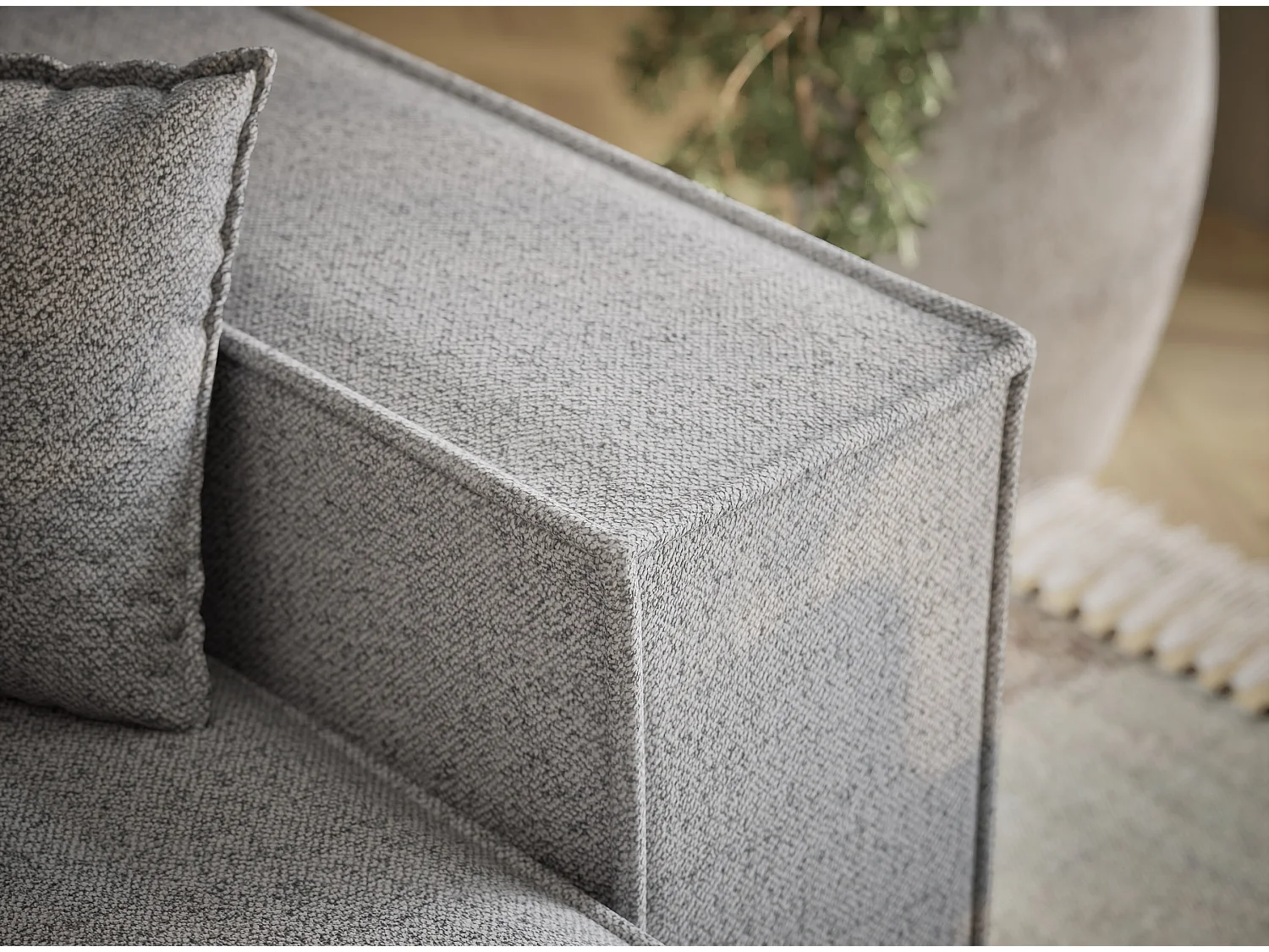 Canapé d'angle convertible Moyo im tissu tresse - 3 places - gris clair