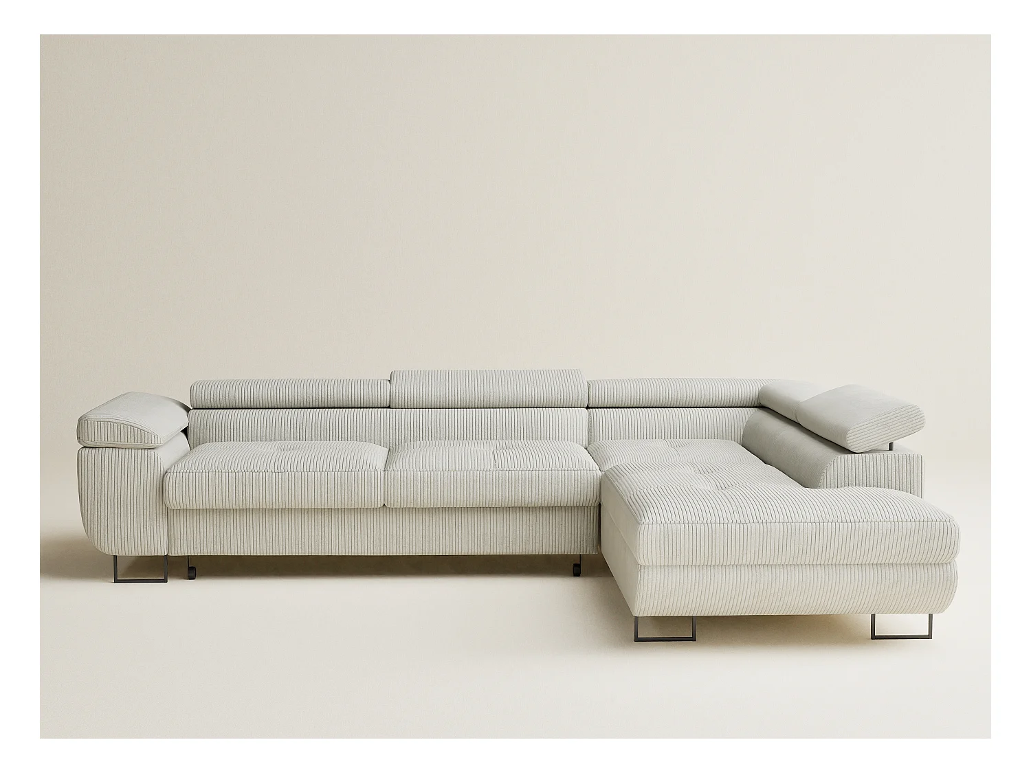 Canapé d'angle convertible Concord im tissu de velours - 5 places - creme