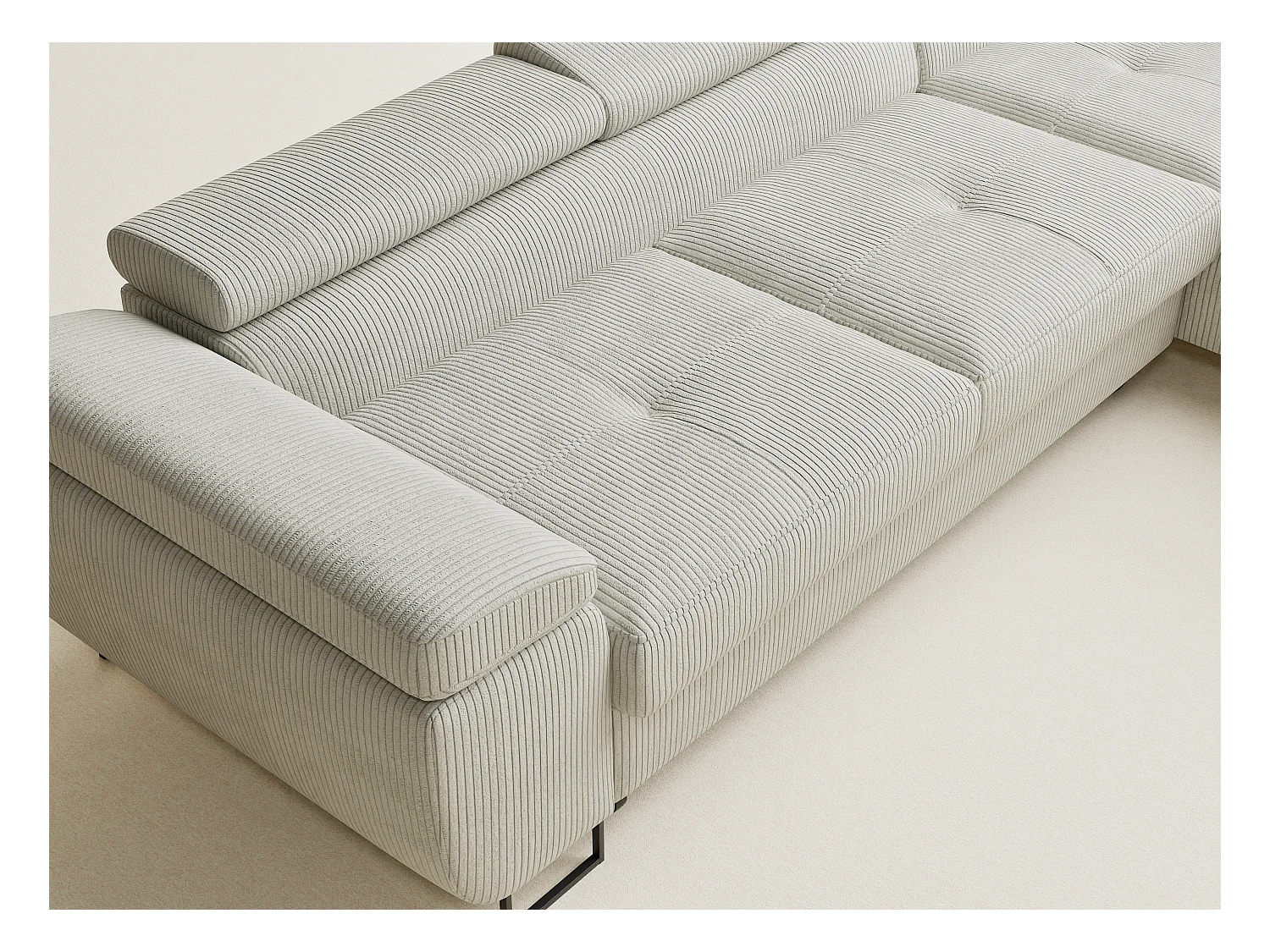 Canapé d'angle convertible Concord im tissu de velours - 5 places - creme