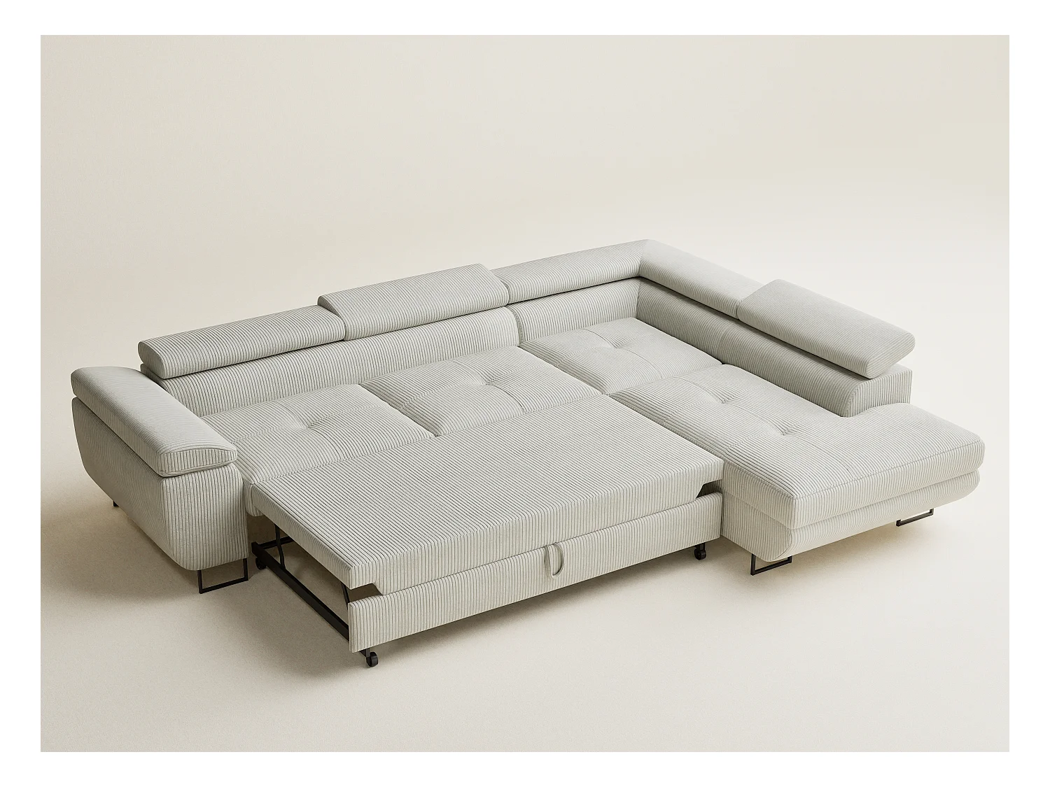 Canapé d'angle convertible Concord im tissu de velours - 5 places - creme