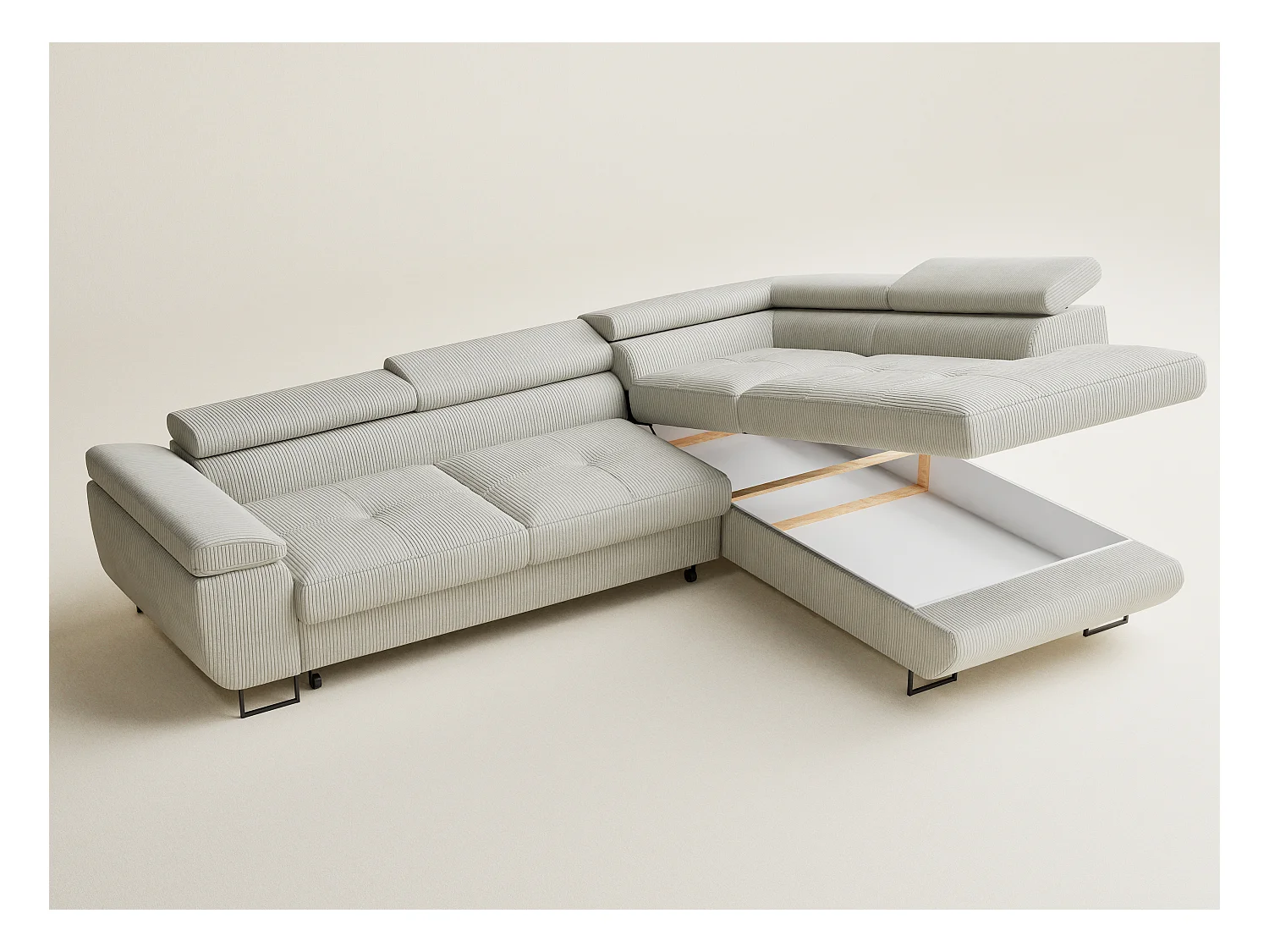 Canapé d'angle convertible Concord im tissu de velours - 5 places - creme