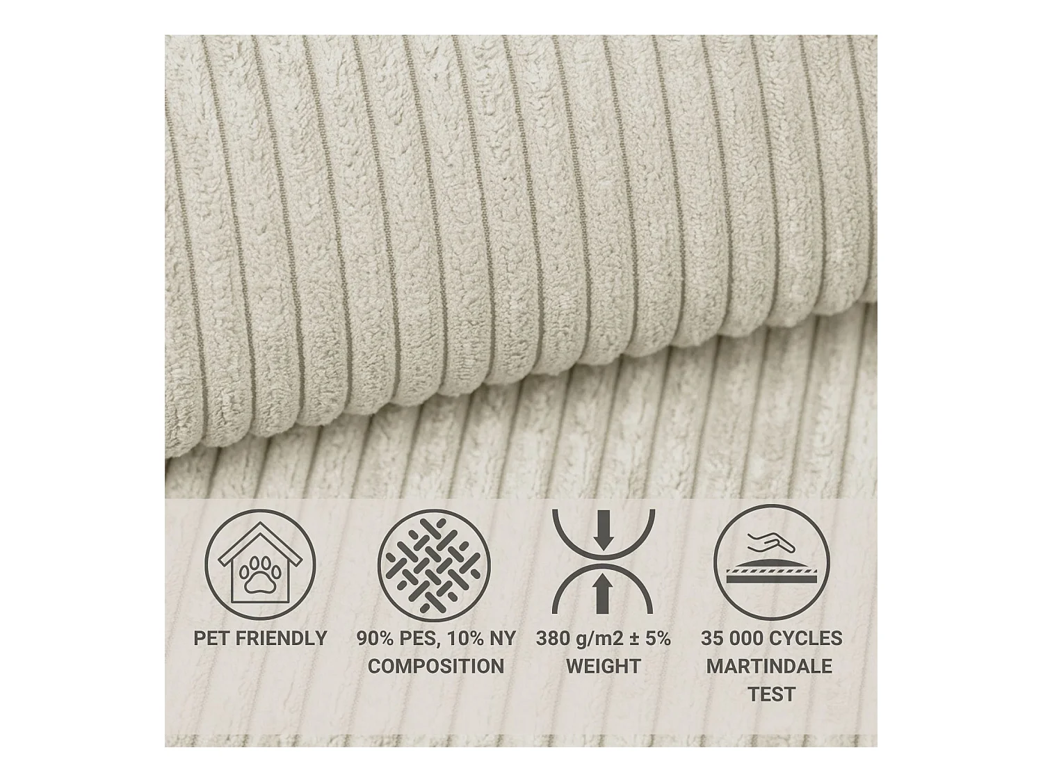 Canapé d'angle convertible Concord im tissu de velours - 5 places - creme