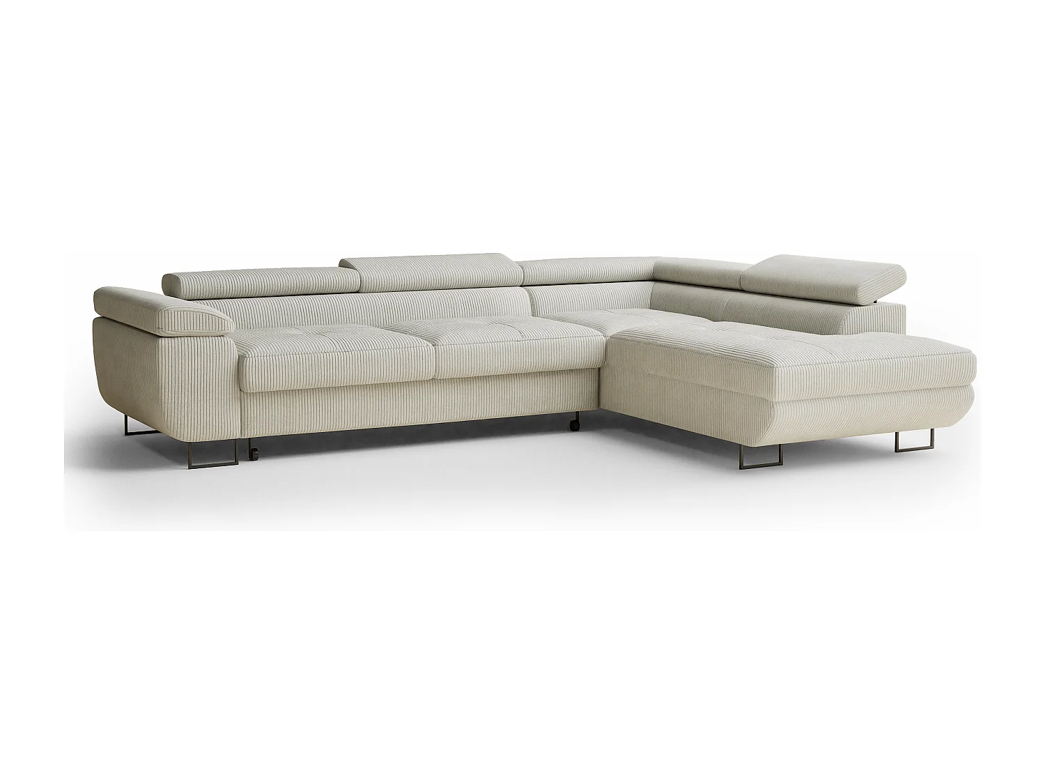 Canapé d'angle convertible Concord im tissu de velours - 5 places - creme