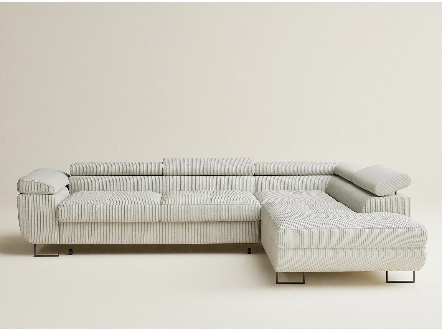 Canapé d'angle convertible Concord im tissu de velours - 5 places - creme