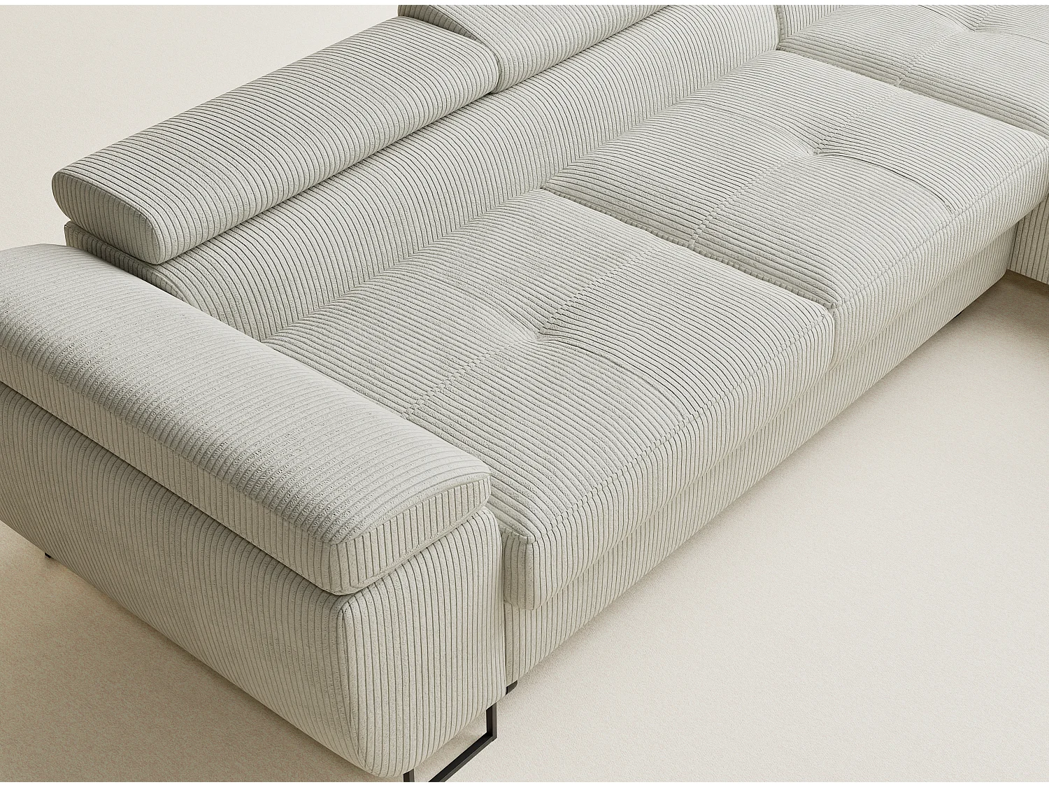 Canapé d'angle convertible Concord im tissu de velours - 5 places - creme