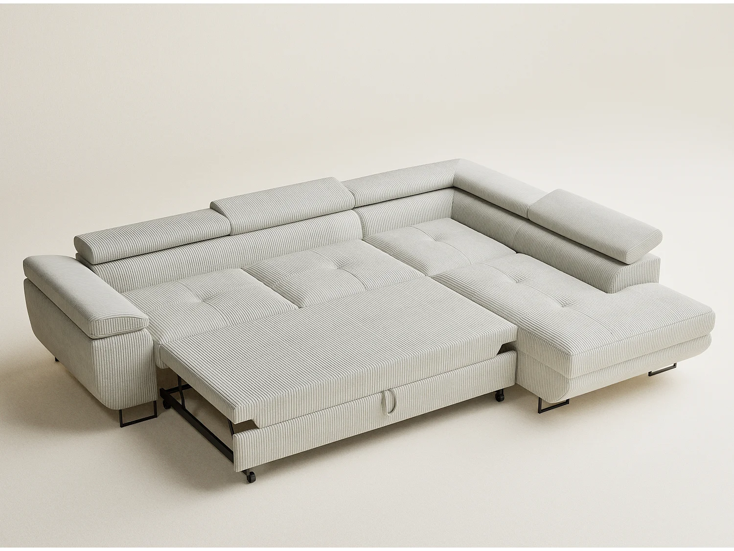 Canapé d'angle convertible Concord im tissu de velours - 5 places - creme