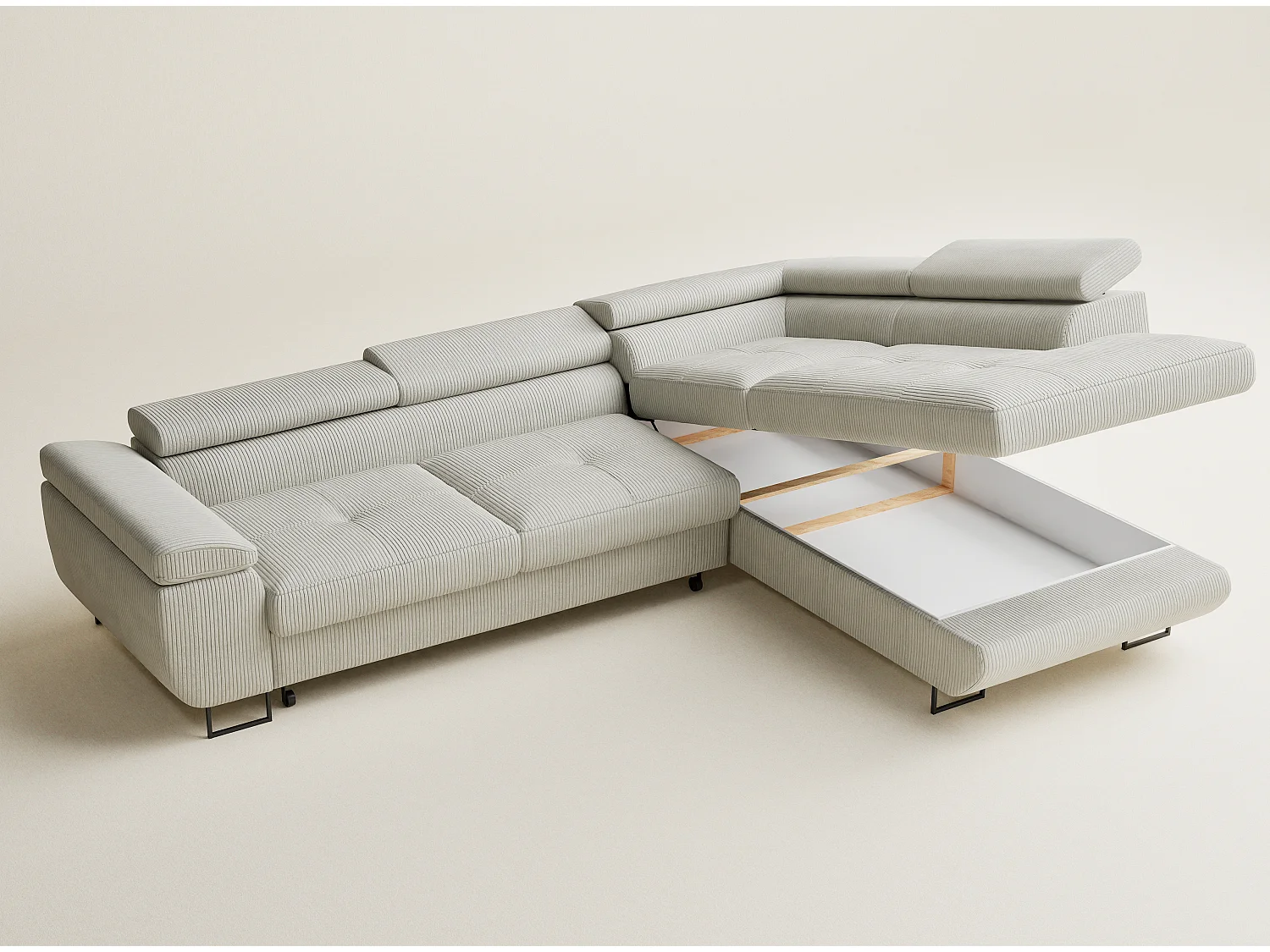 Canapé d'angle convertible Concord im tissu de velours - 5 places - creme