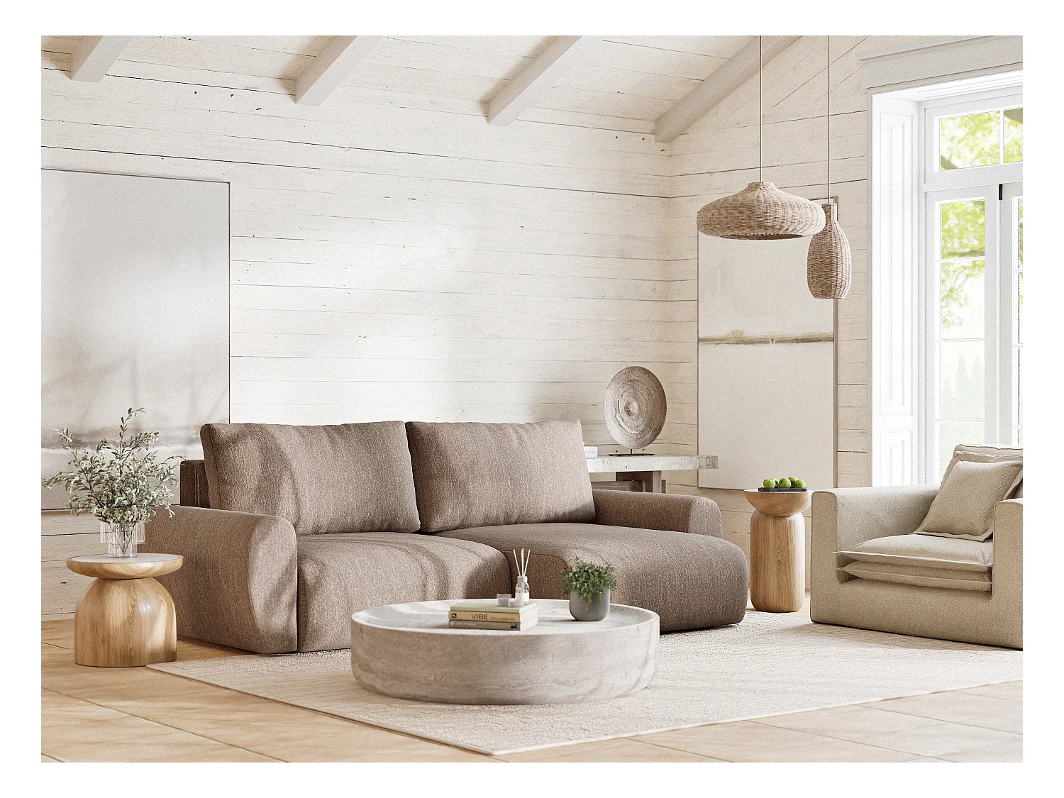 Ecksofa mit Schlaffunktion Numba aus Webstoff - Drei-Personen - braun