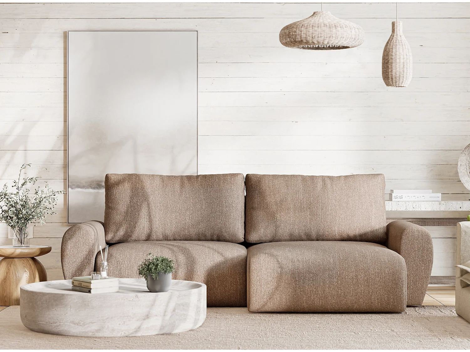 Ecksofa mit Schlaffunktion Numba aus Webstoff - Drei-Personen - braun