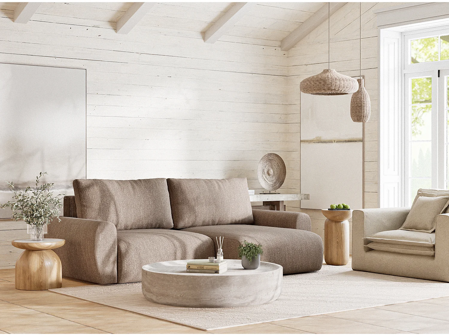 Ecksofa mit Schlaffunktion Numba aus Webstoff - Drei-Personen - braun