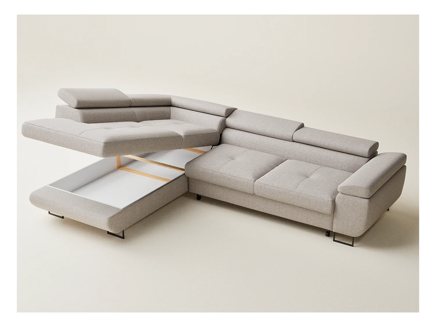 Canapé d'angle convertible Concord im tissu tresse - 5 places - beige clair