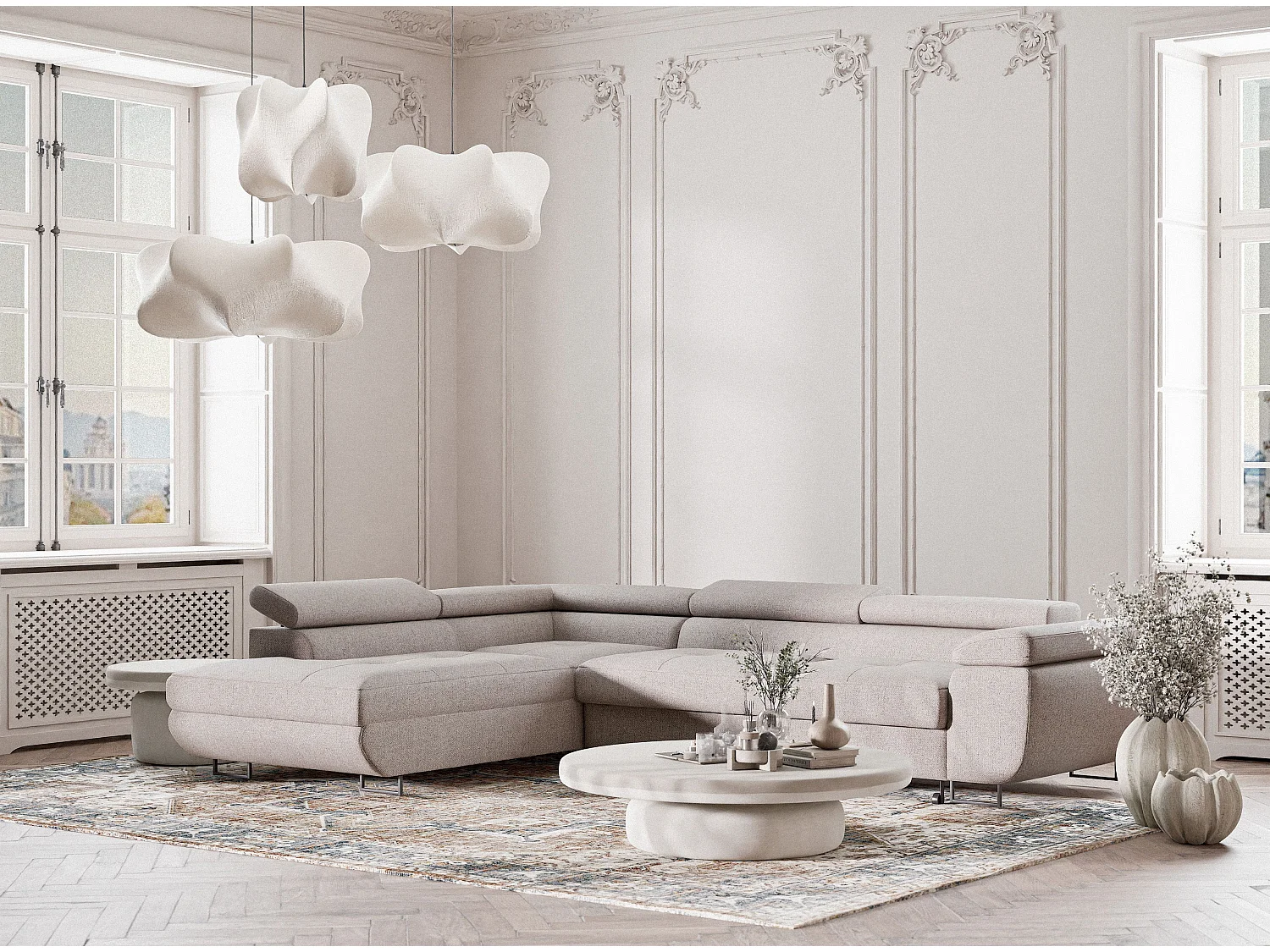 Ecksofa mit Schlaffunktion Concord aus Webstoff - Vier-Personen - hellbeige