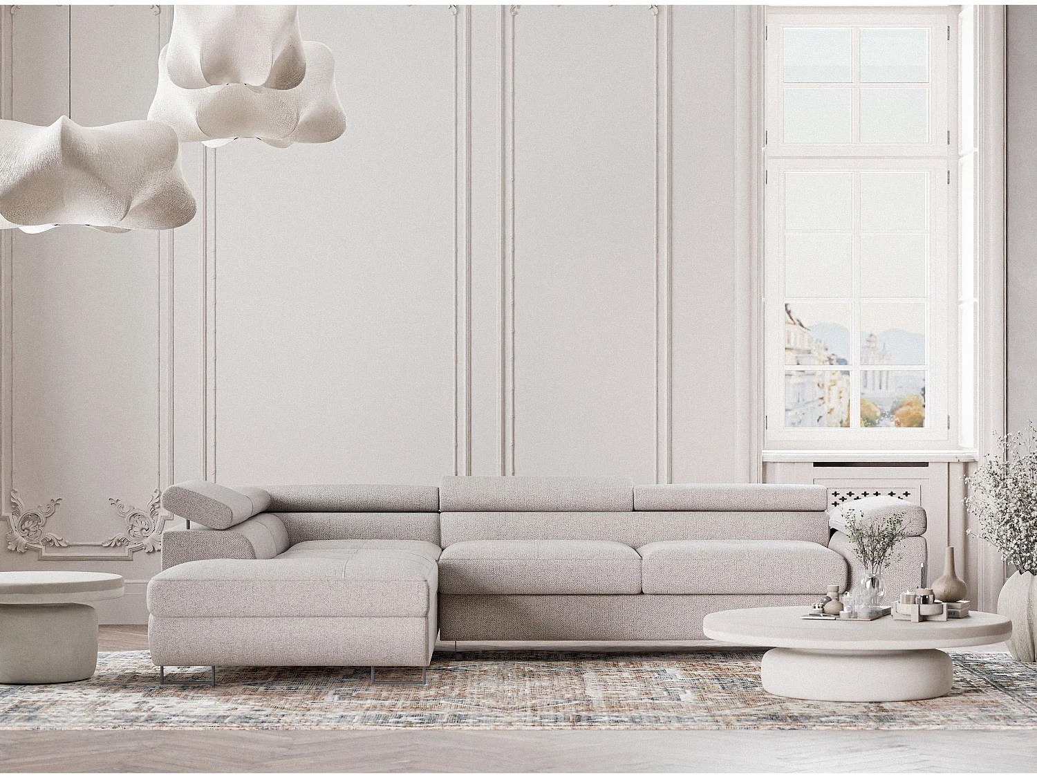 Ecksofa mit Schlaffunktion Concord aus Webstoff - Vier-Personen - hellbeige