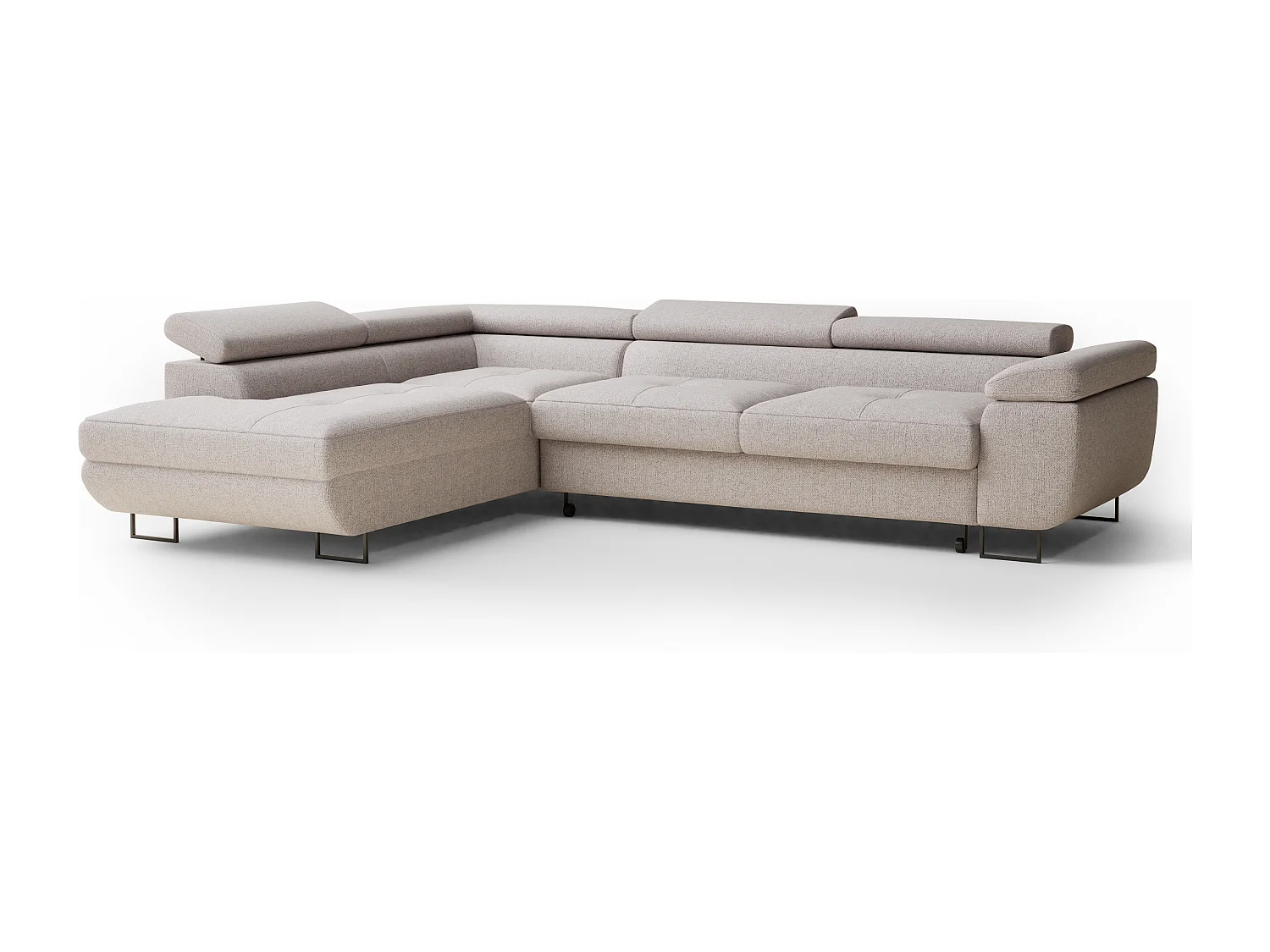 Hoekbank met slaapfunctie Concord in geweven stof - Vierpersoons - lichtbeige