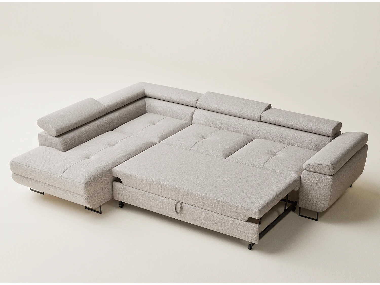 Hoekbank met slaapfunctie Concord in geweven stof - Vierpersoons - lichtbeige