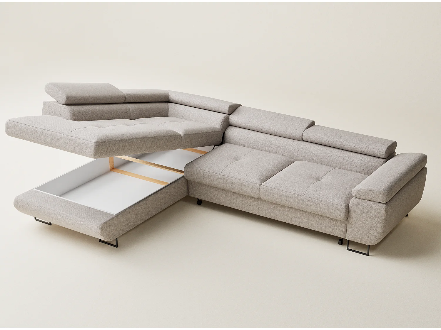 Hoekbank met slaapfunctie Concord in geweven stof - Vierpersoons - lichtbeige