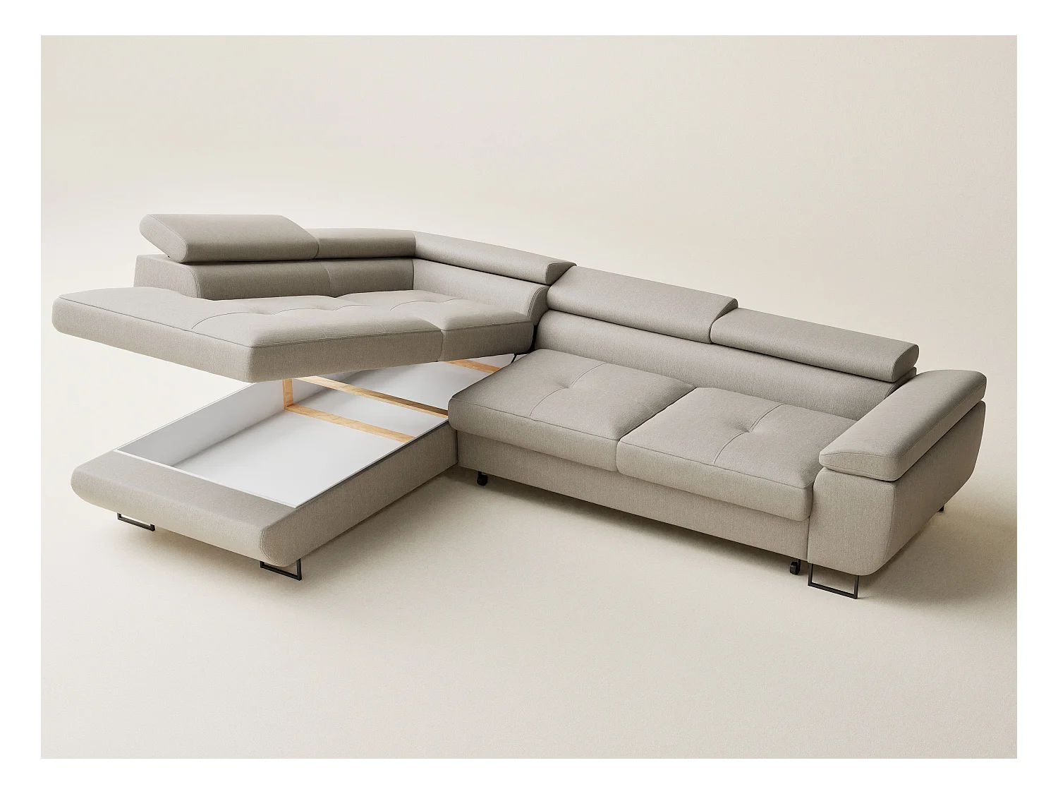 Canapé d'angle convertible Concord im tissu tresse - 5 places - beige
