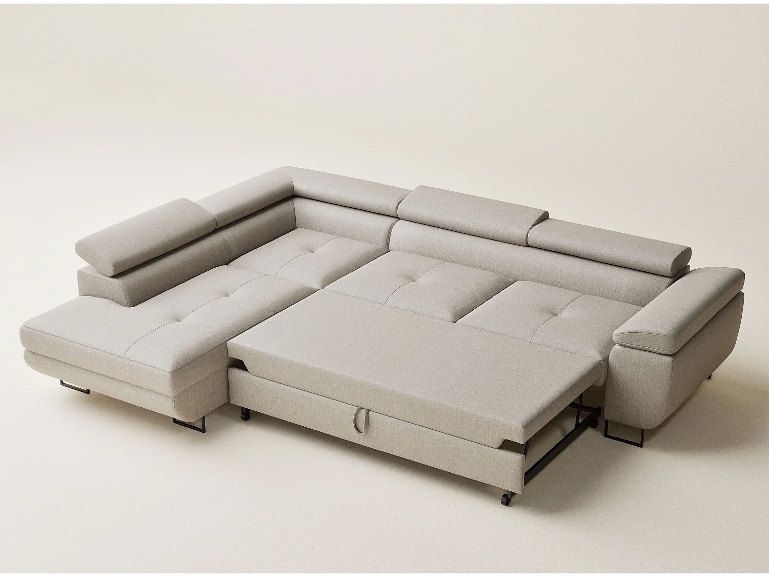 Canapé d'angle convertible Concord im tissu tresse - 5 places - beige