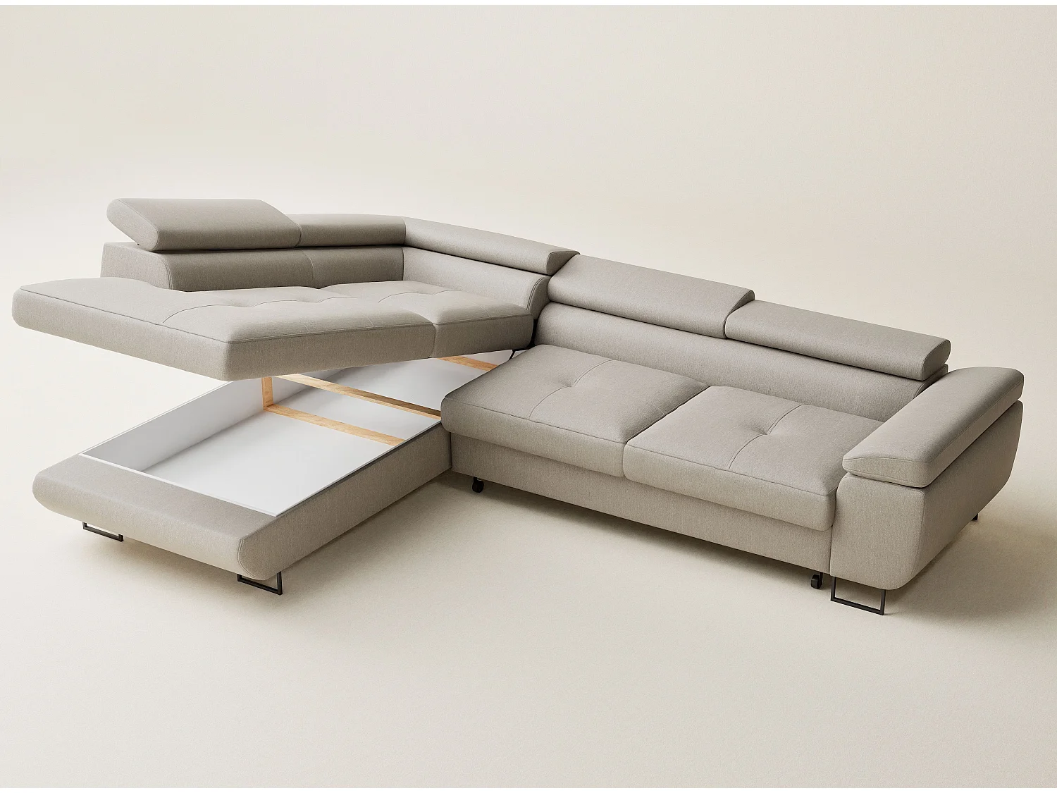 Canapé d'angle convertible Concord im tissu tresse - 5 places - beige