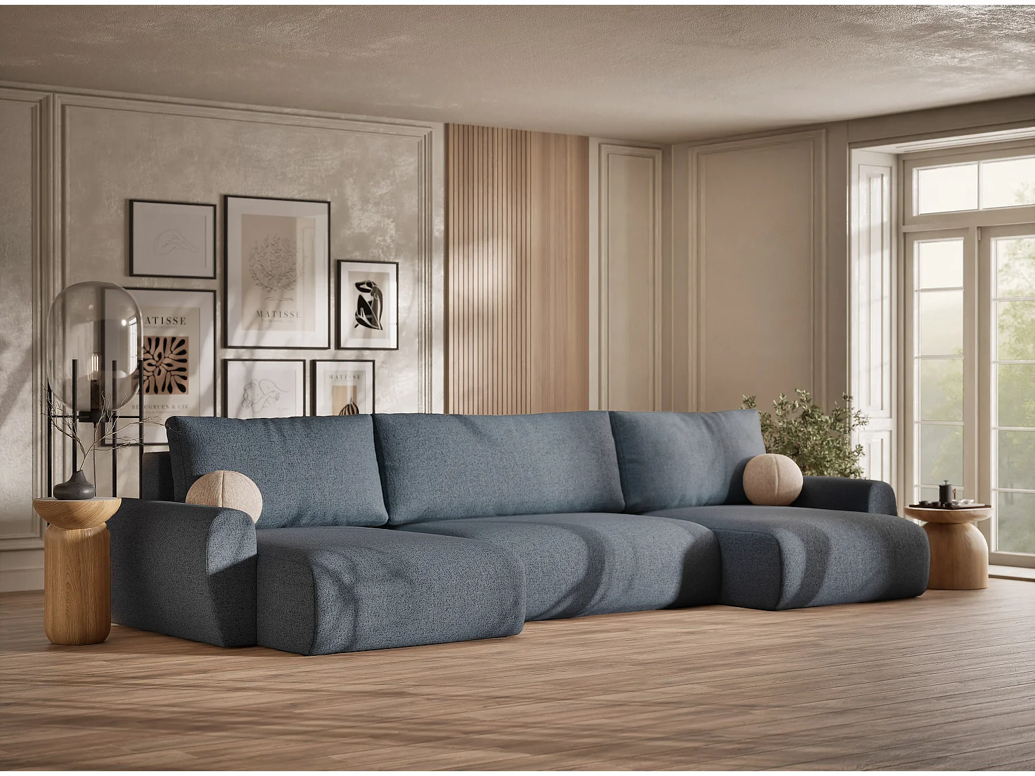 Canapé panoramique convertible Numba im tissu tresse - 6 places - bleu gris