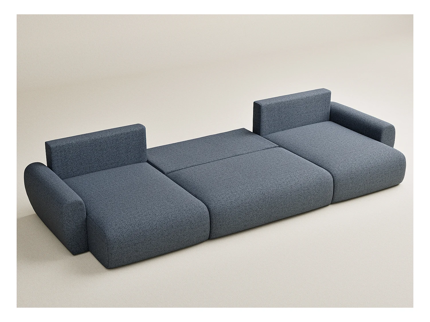 Canapé panoramique convertible Numba im tissu tresse - 6 places - bleu gris